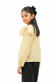 Girls Ruffle Printed Blouse - Yellow Floral Printed
