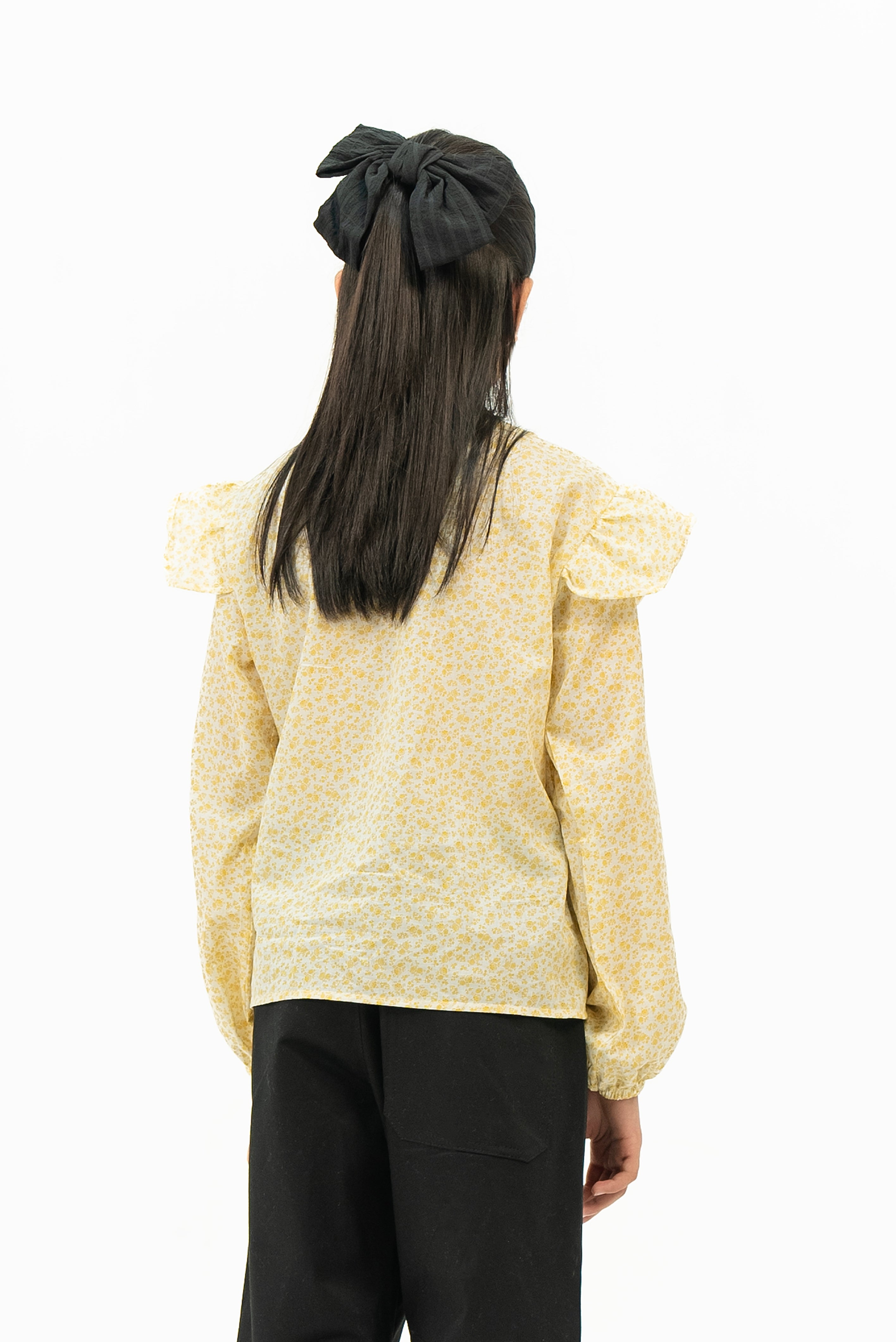 Girls Ruffle Printed Blouse - Yellow Floral Printed