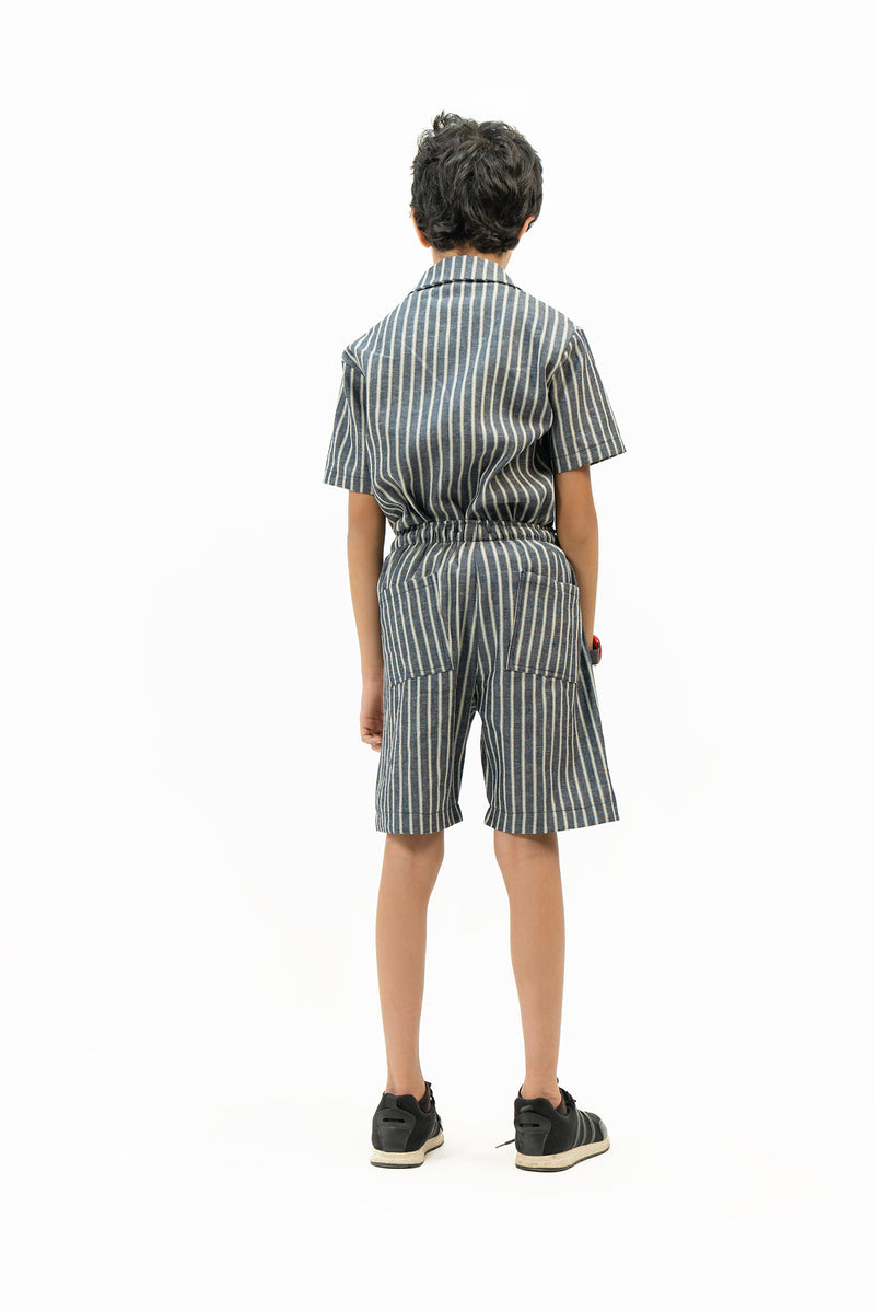 Boys Short Sleeve Resort Shirt - Navy Blue White Striped