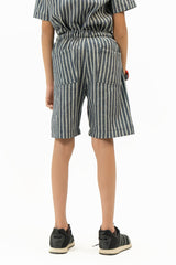 Boys Pull-on Shorts - Navy Blue White Striped