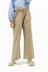 Girls Paperbag Pant with Patch Pocket - Beige