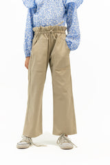 Girls Paperbag Pant with Patch Pocket - Beige