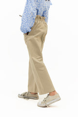 Girls Paperbag Pant with Patch Pocket - Beige