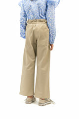 Girls Paperbag Pant with Patch Pocket - Beige