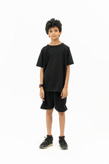 Boys Round Neck T-Shirt in Terry - Black