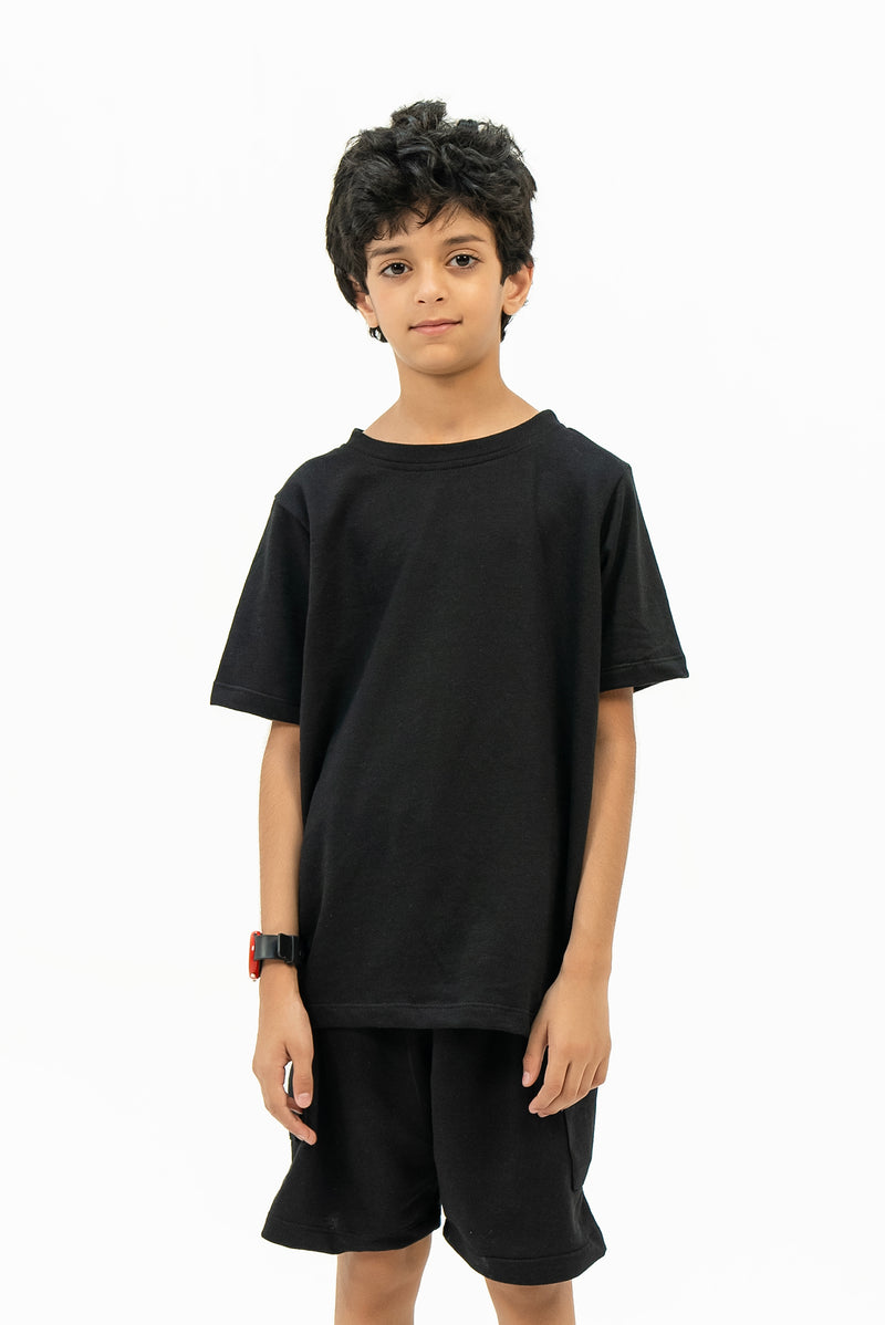 Boys Round Neck T-Shirt in Terry - Black