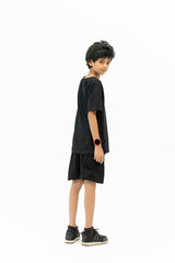 Boys Round Neck T-Shirt in Terry - Black