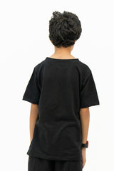 Boys Round Neck T-Shirt in Terry - Black