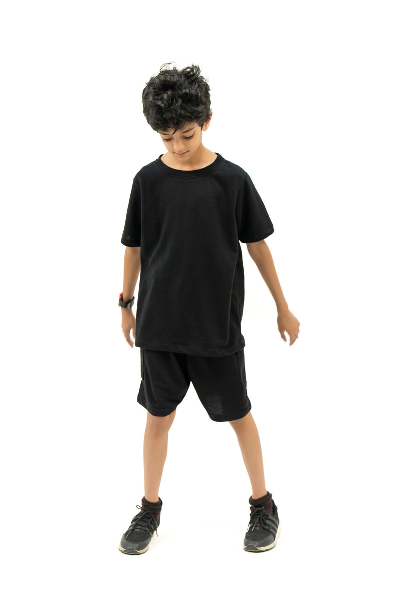 Boys Round Neck T-Shirt in Terry - Black