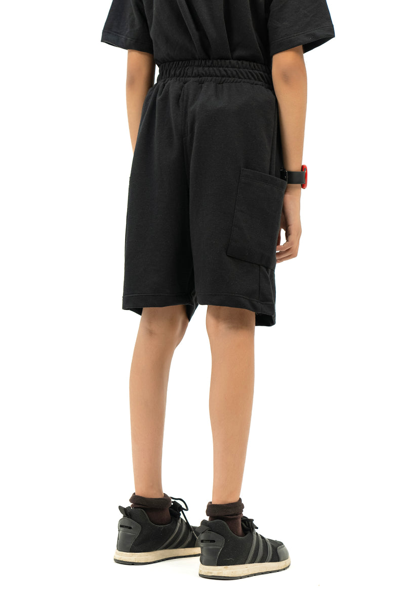 Boys Cargo Short in Terry - Black