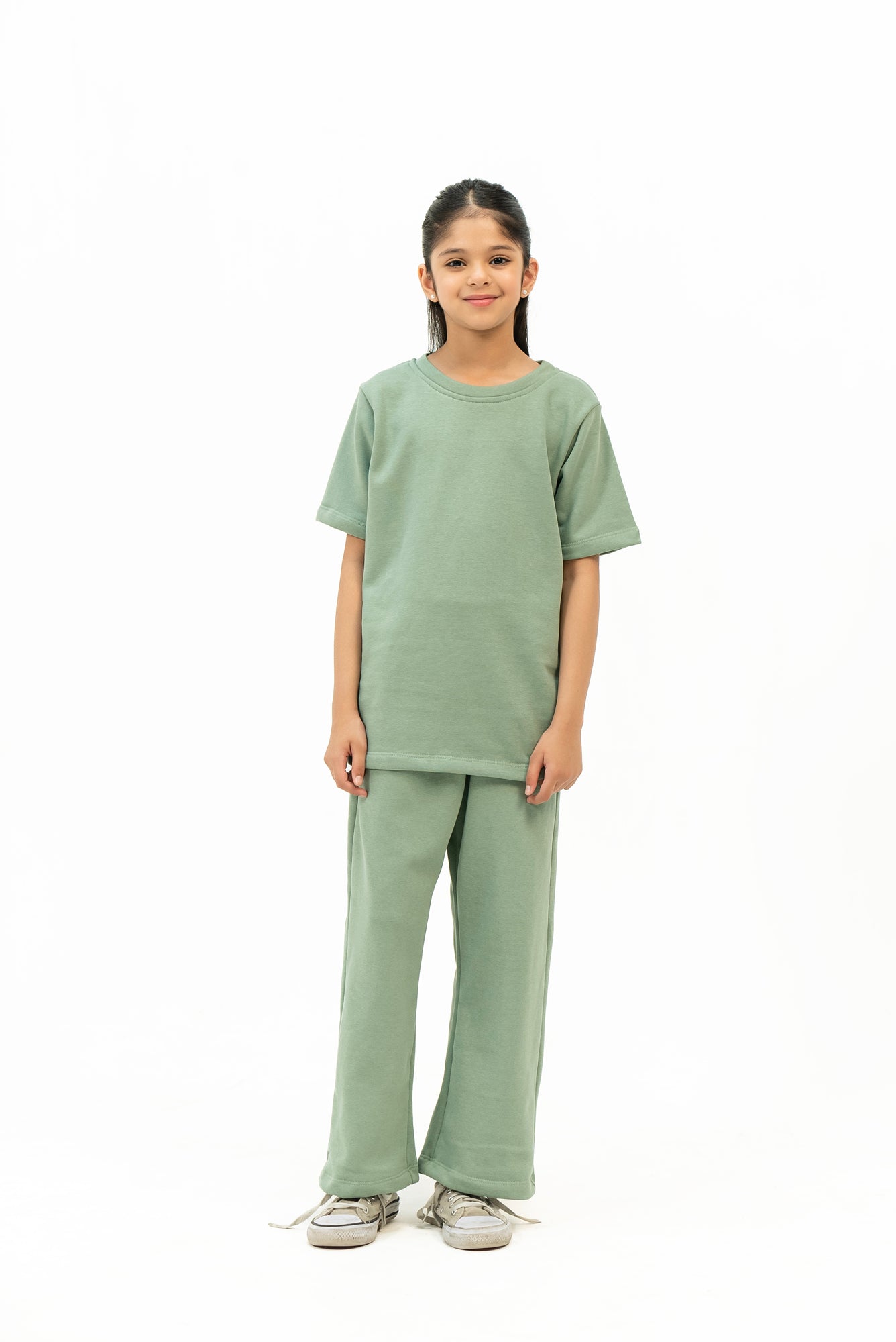 Girls Oversized Terry Top - Sage Green