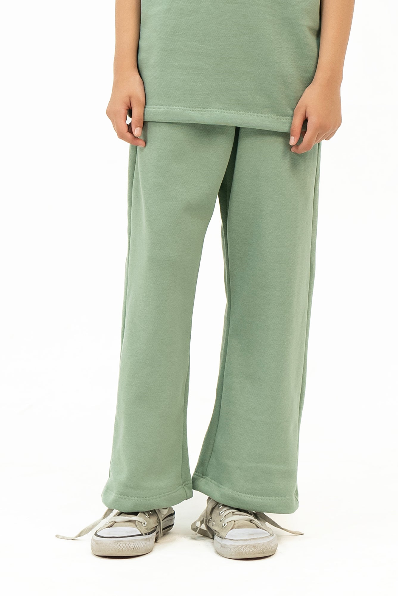 Girls Wide Leg Terry Pant - Sage Green