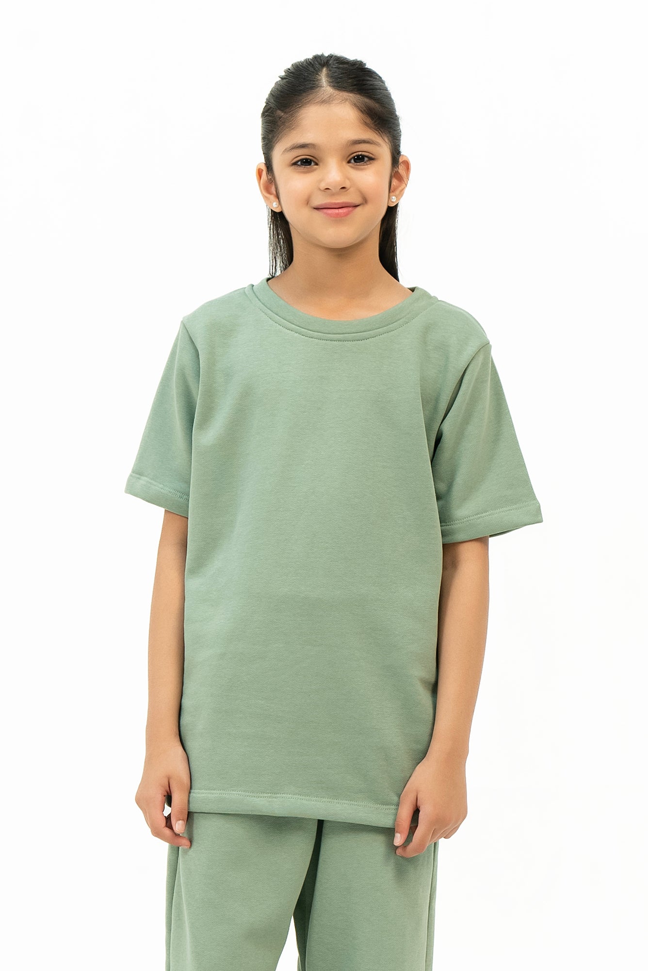 Girls Oversized Terry Top - Sage Green