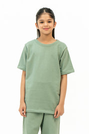 Girls Oversized Terry Top - Sage Green