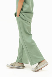 Girls Wide Leg Terry Pant - Sage Green
