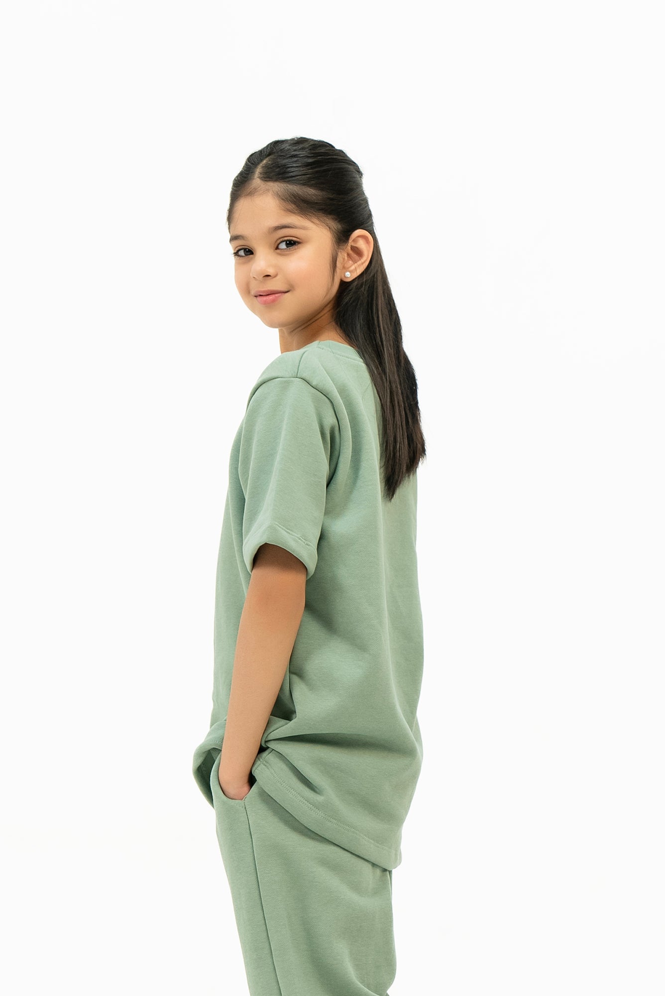 Girls Oversized Terry Top - Sage Green