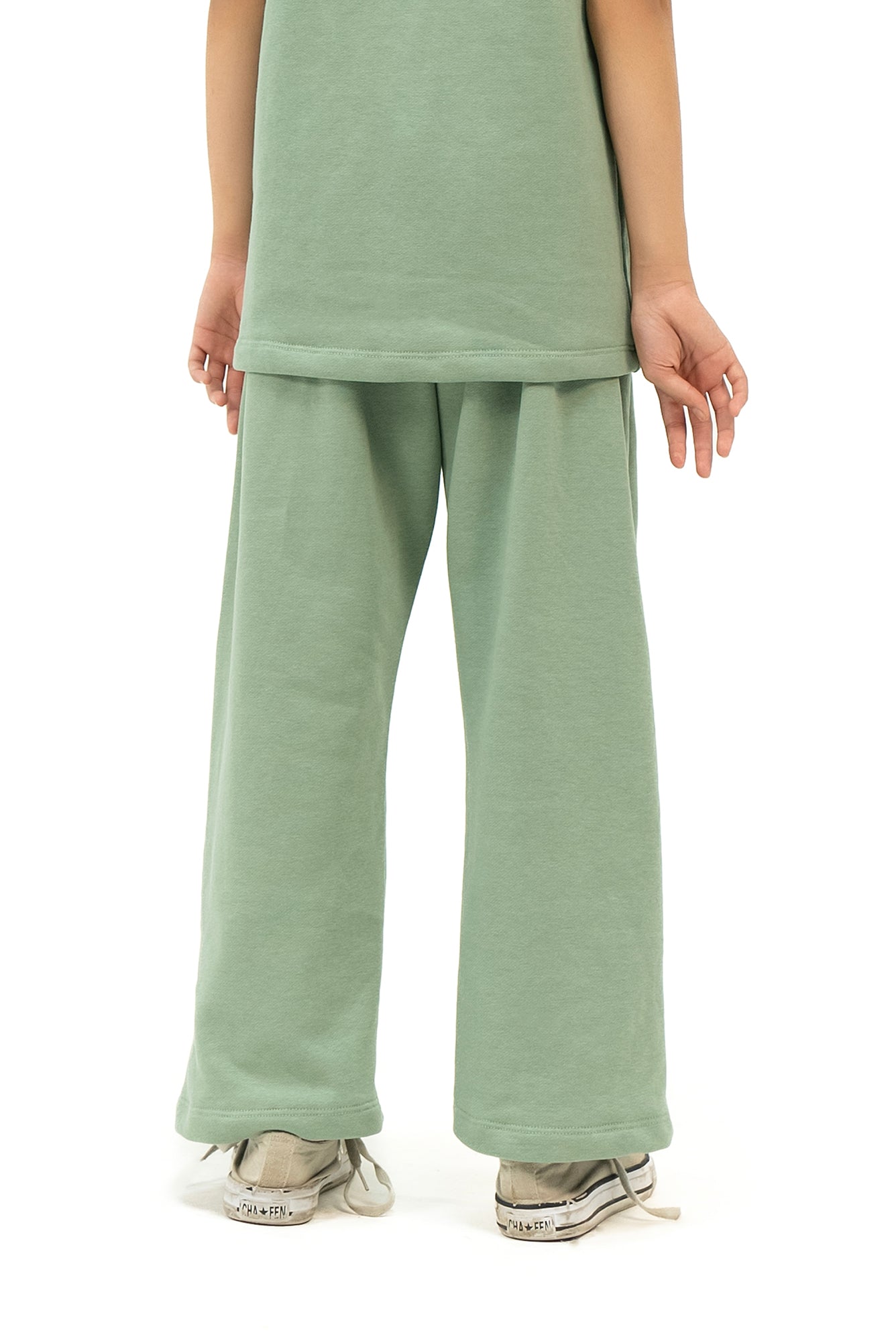 Girls Wide Leg Terry Pant - Sage Green
