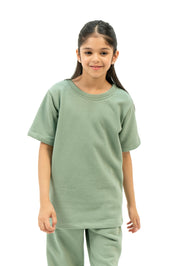 Girls Oversized Terry Top - Sage Green