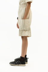 Boys Cargo Short in Terry - Off White Striped