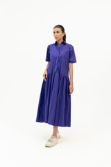 Short Sleeve Front Pocket Dress - Purple