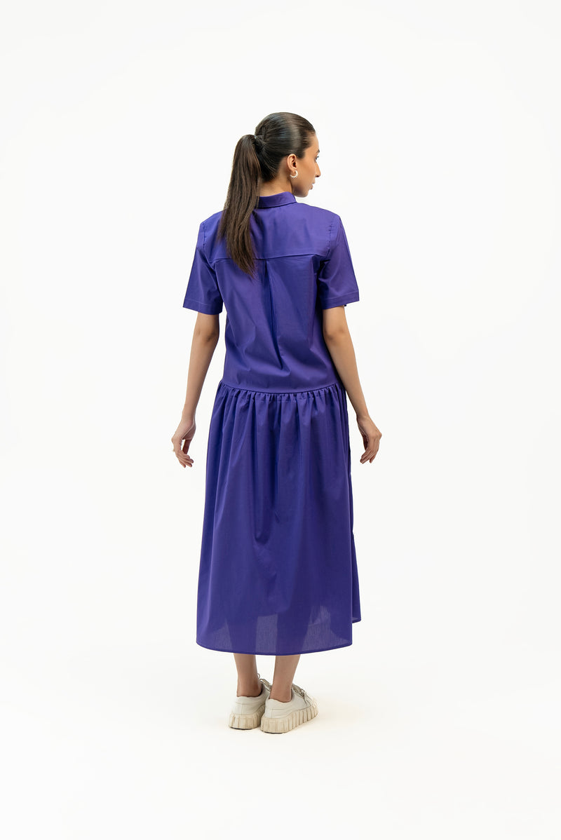 Short Sleeve Front Pocket Dress - Purple