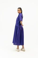 Short Sleeve Front Pocket Dress - Purple