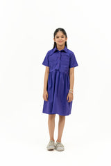 Girls Short Sleeve Front Pocket Dress - Purple