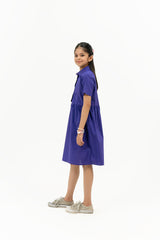 Girls Short Sleeve Front Pocket Dress - Purple