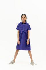 Girls Short Sleeve Front Pocket Dress - Purple