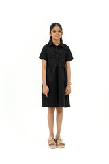 Girls Short Sleeve Front Pocket Dress - Black