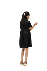 Girls Short Sleeve Front Pocket Dress - Black