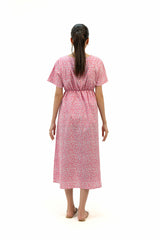 Elastic Waist Dress - Pink White Printed