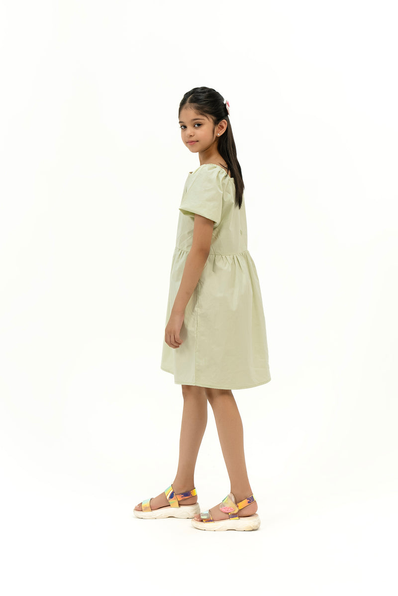 Girls Short Puff Sleeve Dress - Light Green