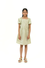 Girls Short Puff Sleeve Dress - Light Green