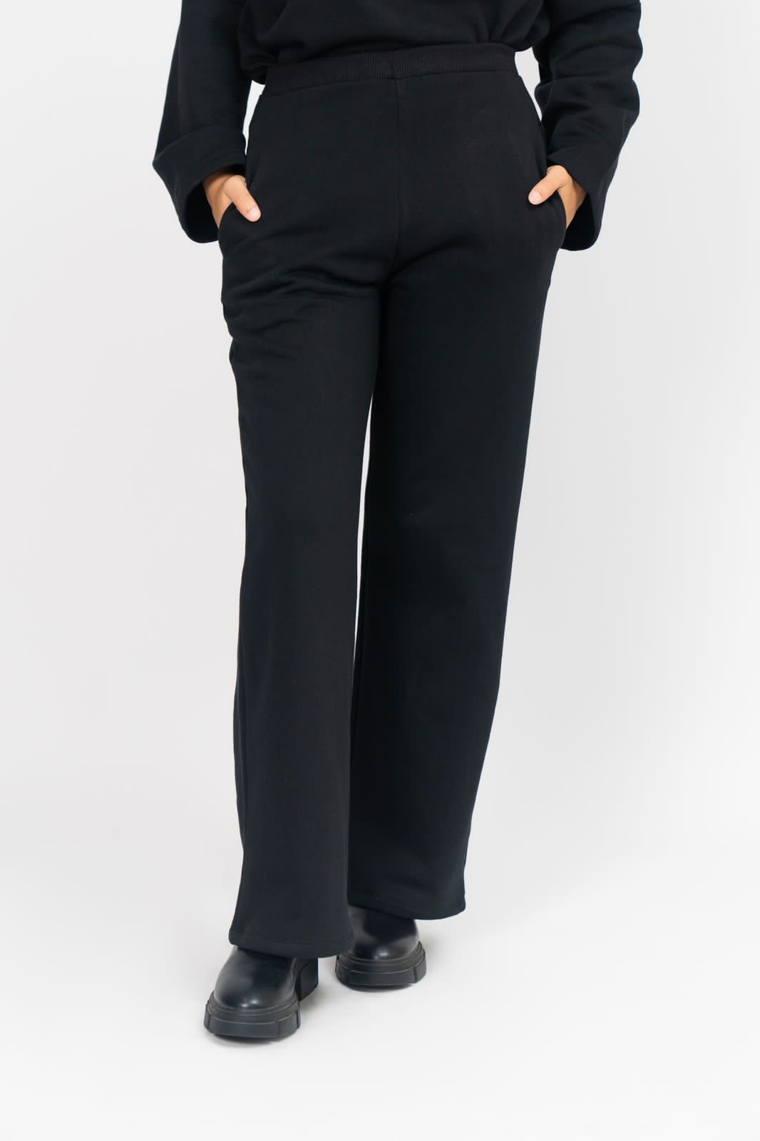 Fleece Wide Leg Pant with Pocket - Black