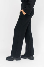 Fleece Wide Leg Pant with Pocket - Black