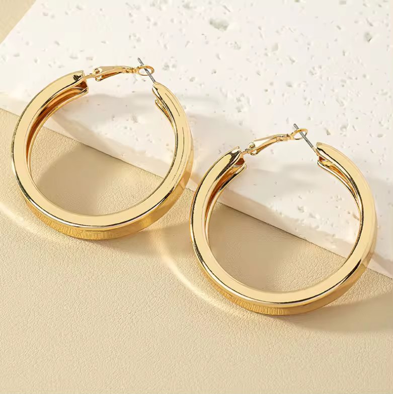 Satin Round Hoop Earrings Chunky golden Hoop