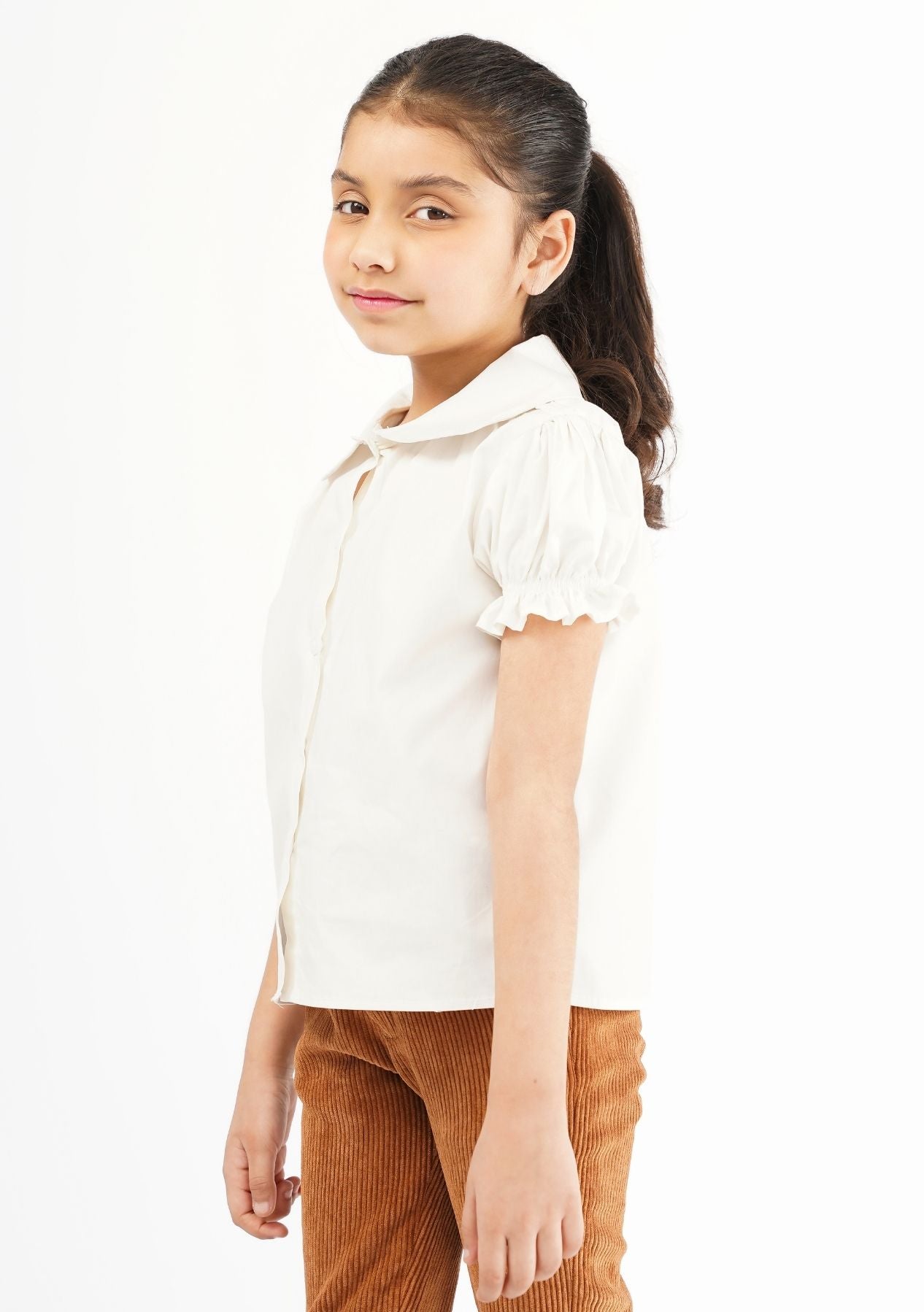 Girls Peter Pan Collar Front Button Blouse - White