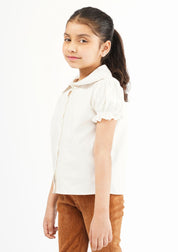 Girls Peter Pan Collar Front Button Blouse - White