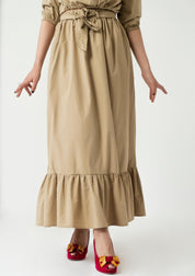 Ruffle Hem Skirt with Belt - Khaki