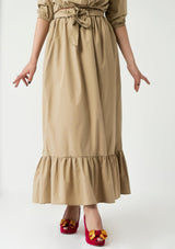 Ruffle Hem Skirt with Belt - khaki