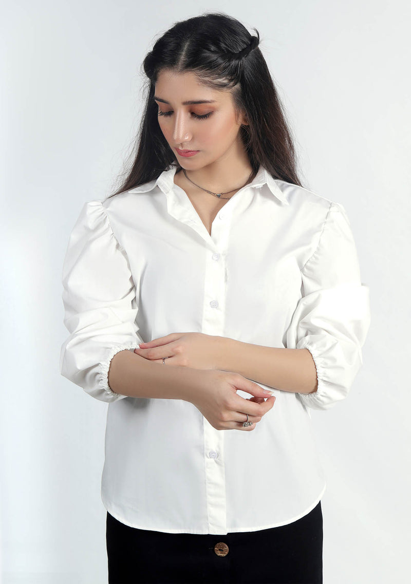Puff Sleeve Poplin Shirt - White