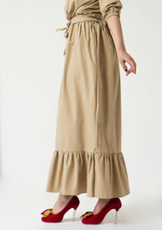 Ruffle Hem Skirt with Belt - Khaki