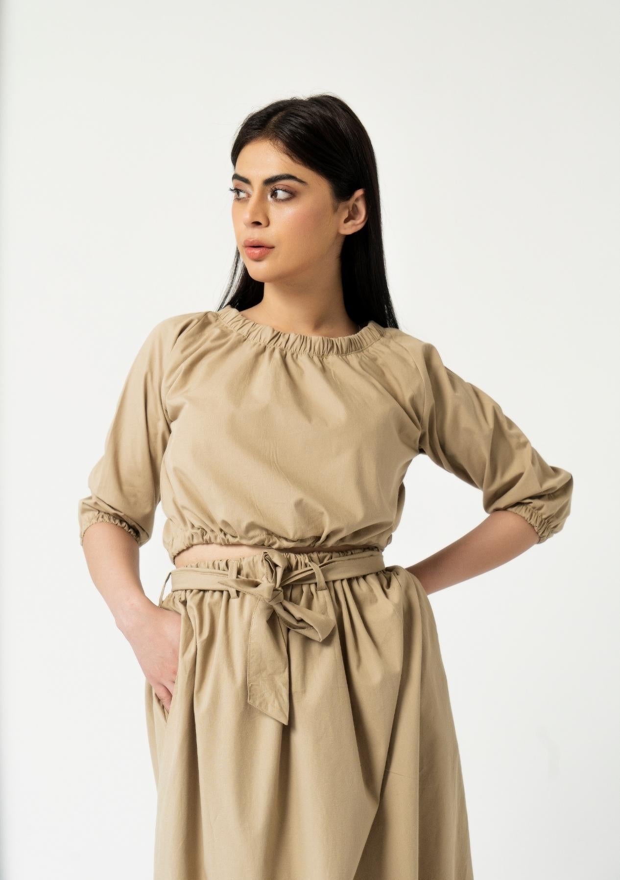 Off Shoulder Cropped Top - Khaki