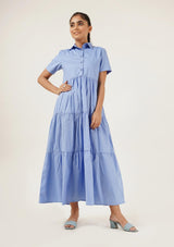 Short Sleeve Collared Dress - Sky Blue