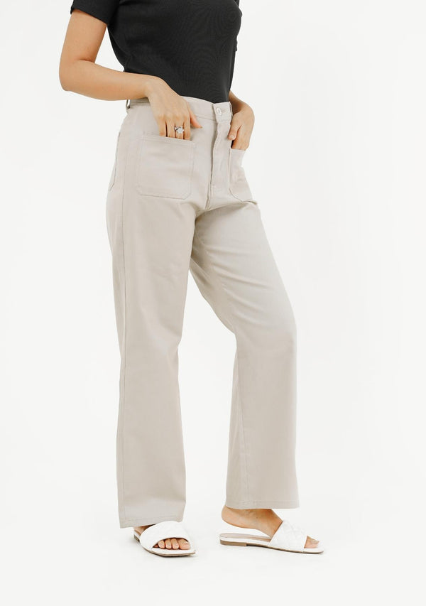 Wide Leg Front Pocket Pant - beige