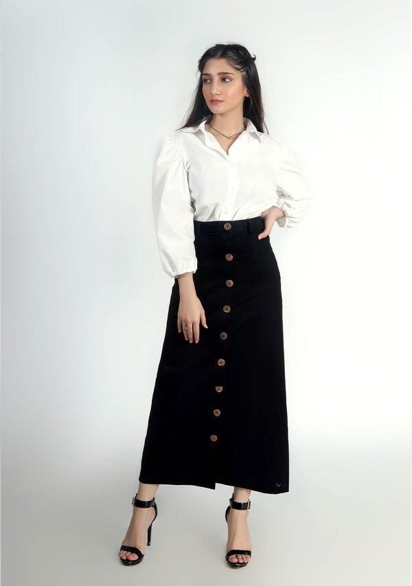Front Button Skirt - Black