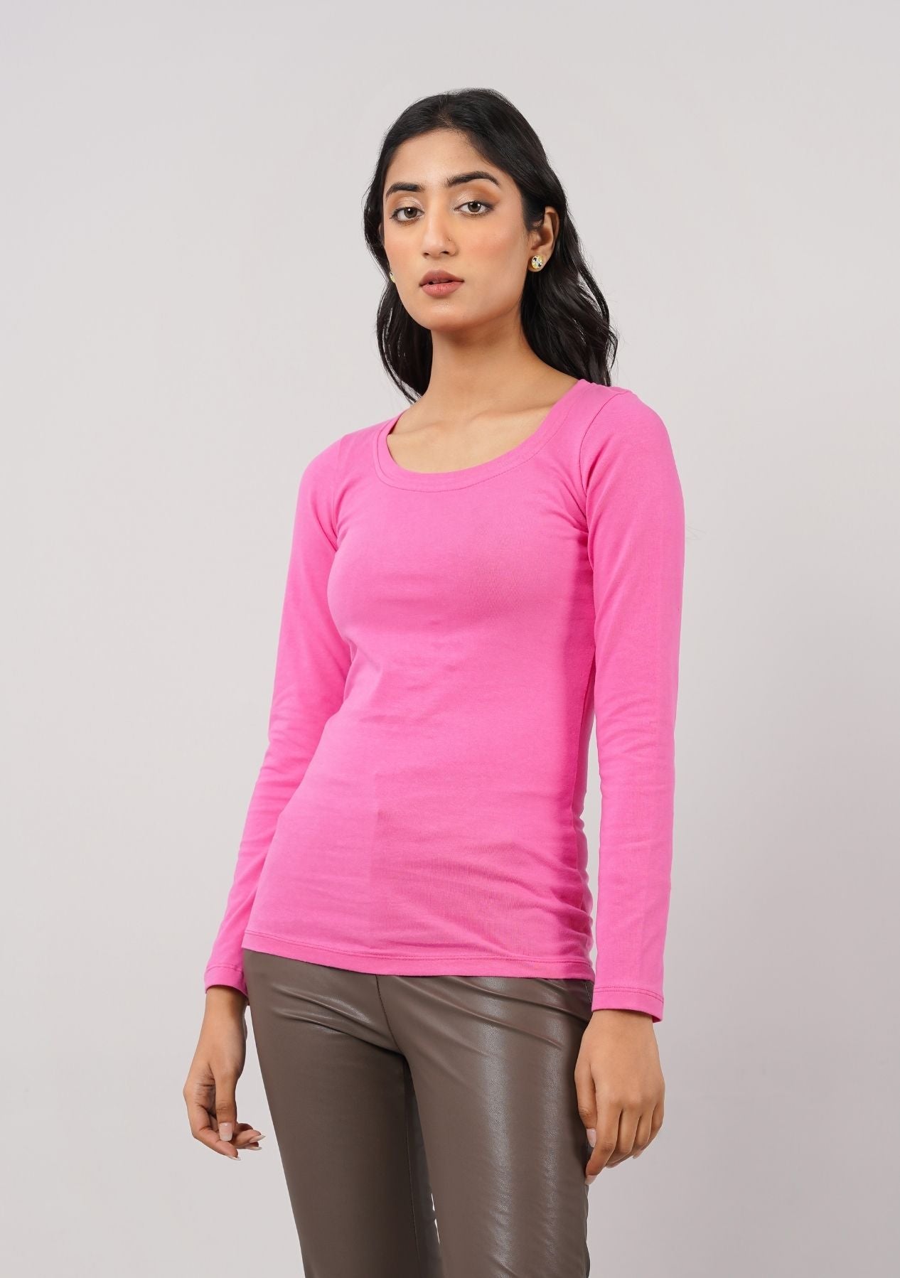 Scoop Neck T Shirt - Fuchsia Pink