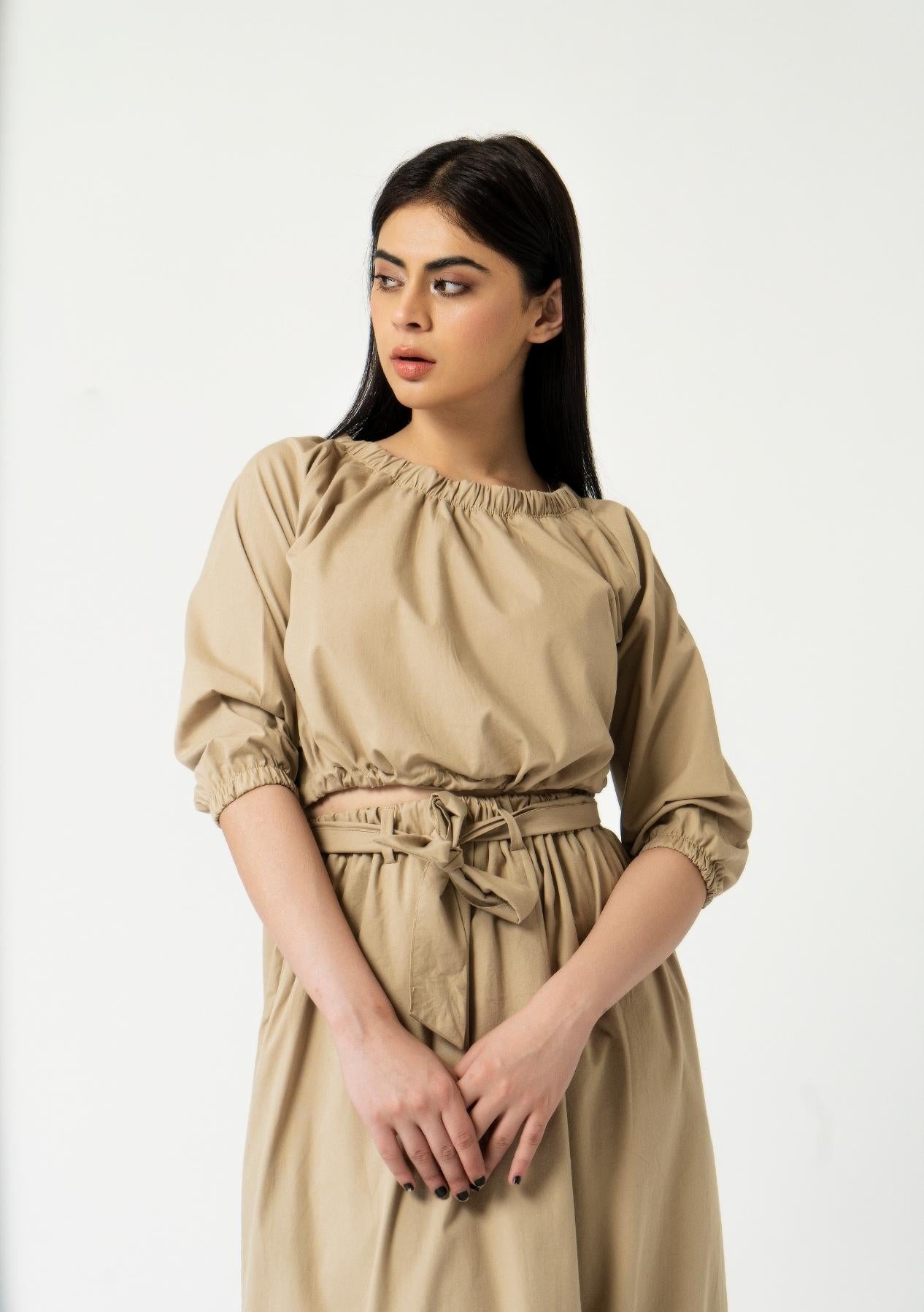 Off Shoulder Cropped Top - Khaki