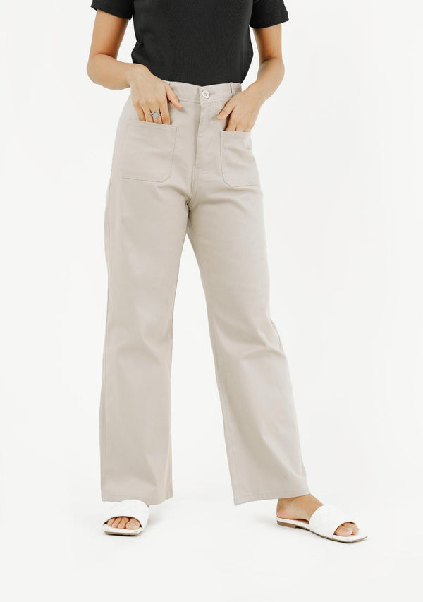 Wide Leg Front Pocket Pant - beige